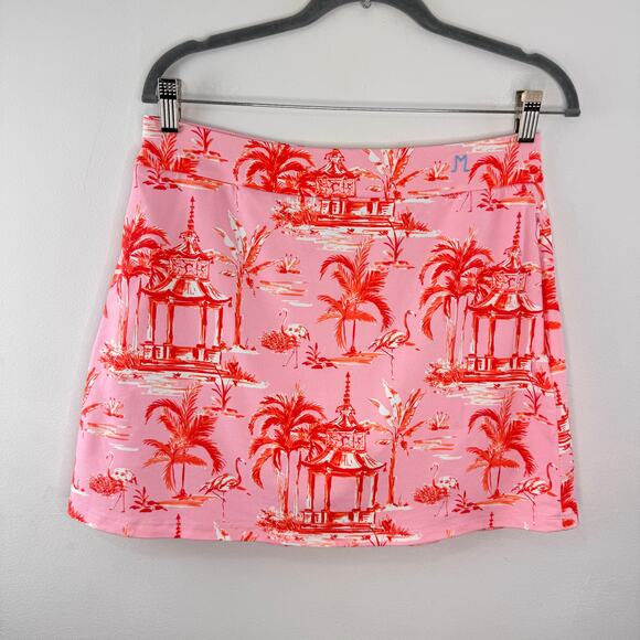 J. McLaughlin Louisa May Pink Red Skort Thibaut Tea House Ruffle Hem Size Medium - Picture 2 of 5